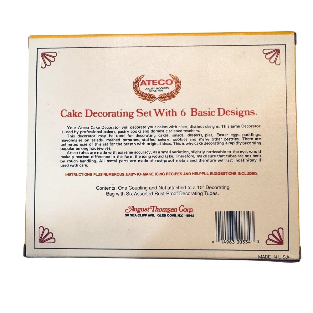 Vintage Ateco Fancy Pastry Cake Decorating Set 6 Metal Tubes 10in Bag USA